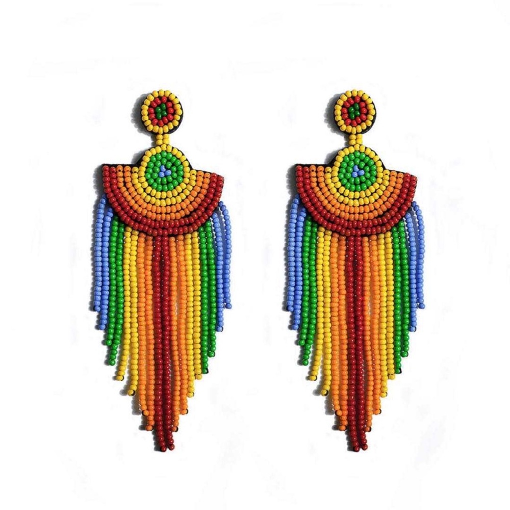 Bohemian Boho Rainbow Beaded Handmade Earrings